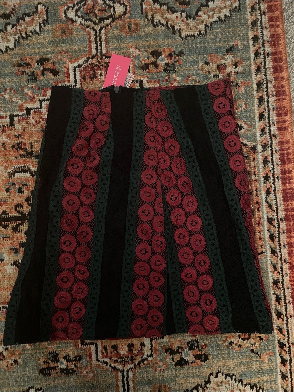 Xhilaration Black and Burgundy Lace-Striped Mini Skirt
